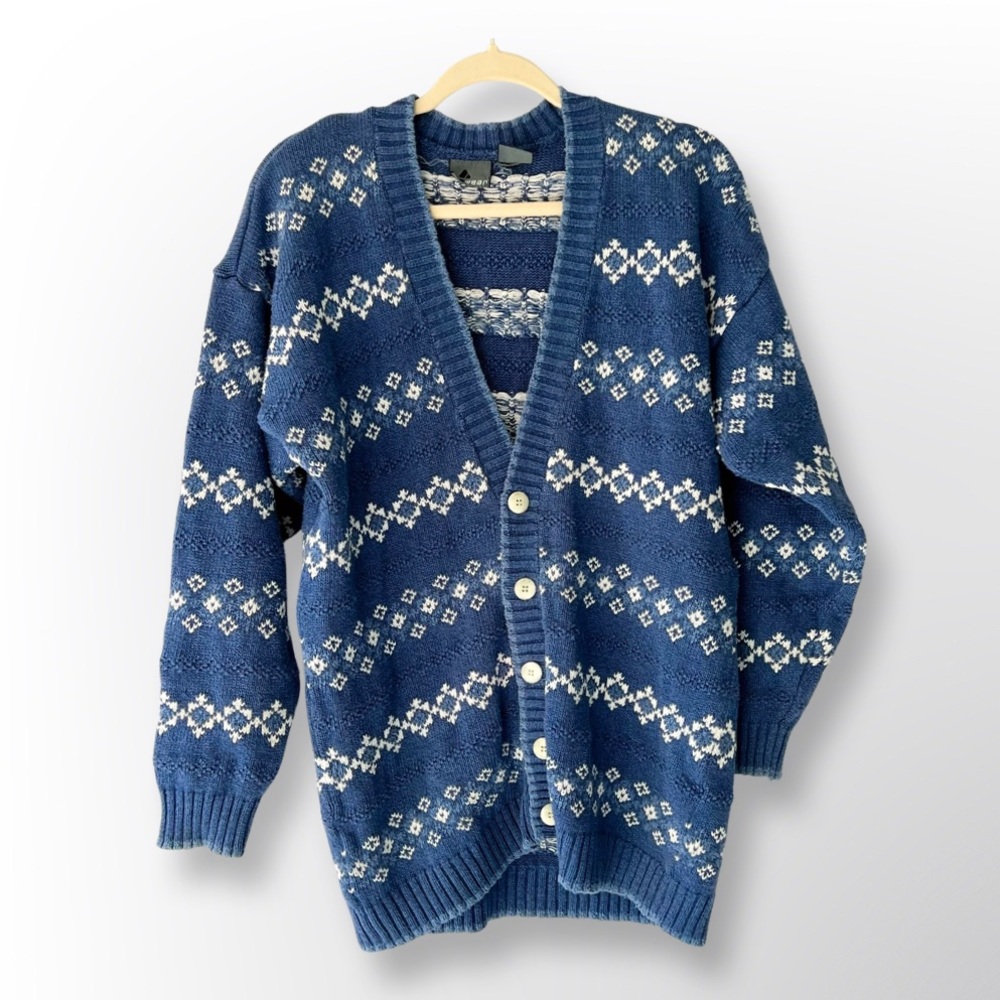 Oversized Vintage Christmas Sweater Blue Snowflakes by Liz Claiborn, Size Small